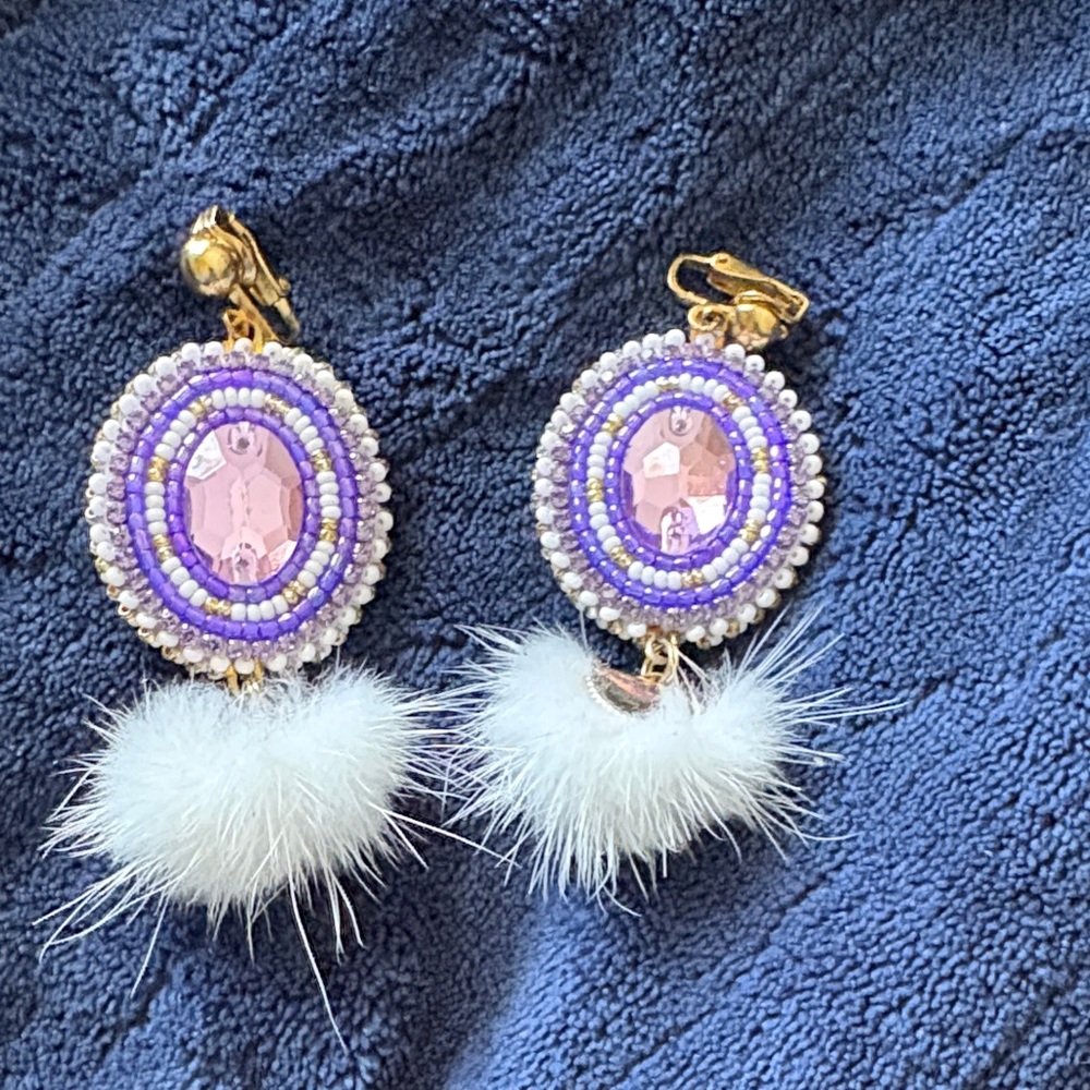 Chic Purple and Gold Beaded Earrings with White Accent